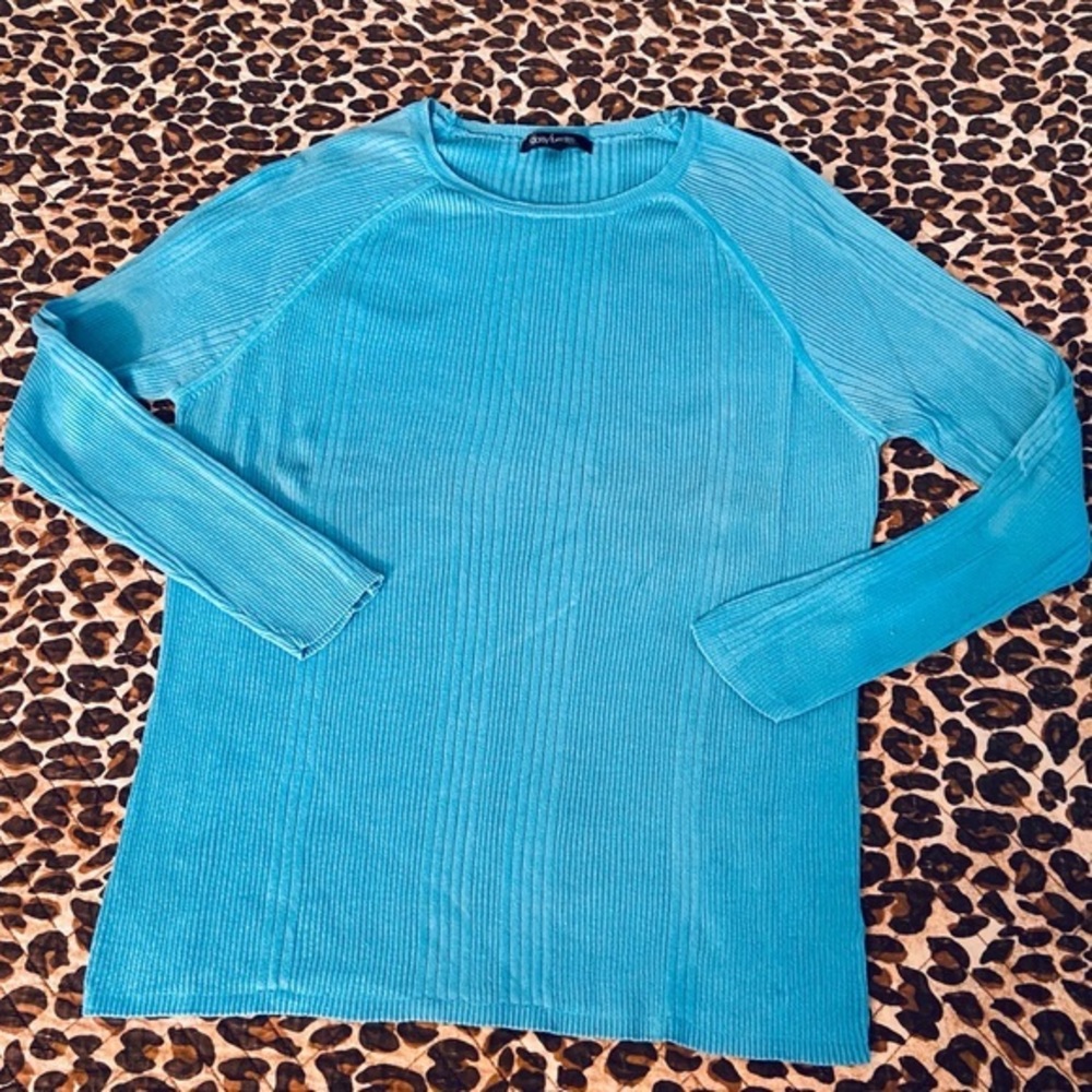 Daisy Fuentes Aquamarine 3/4 Sleeve Crop Top
